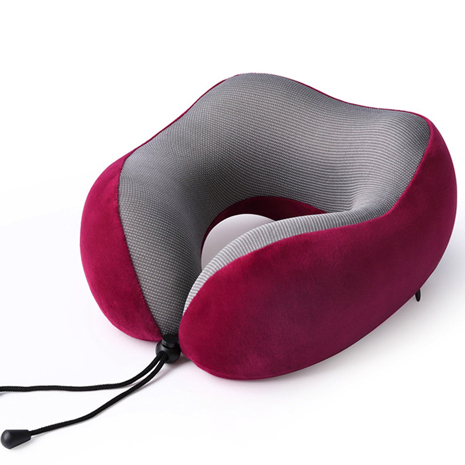 U型記憶頸枕旅行套組-附收納袋、眼罩、耳塞-醇酒紅 (25*27*14cm)