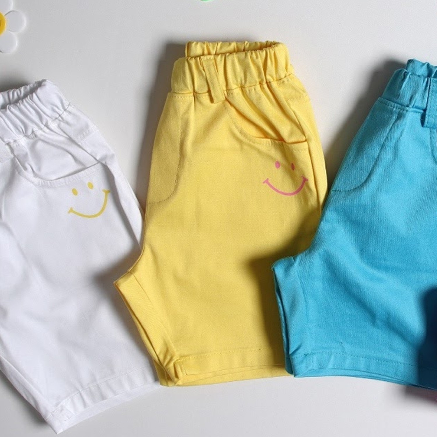 微笑口袋鬆緊褲頭短褲-黃 (5號(90-95cm,10-13kg))