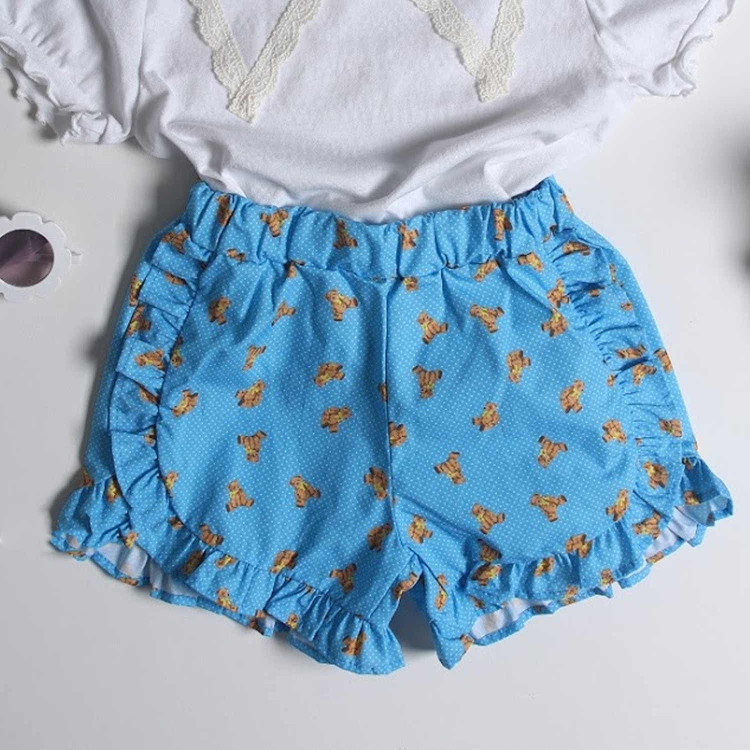 荷葉邊愛心短褲-藍 (5號(90-95cm,10-13kg))