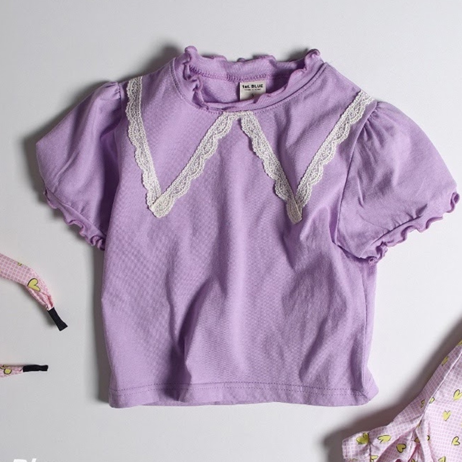 蕾絲裝飾上衣-紫 (5號(90-95cm,10-13kg))