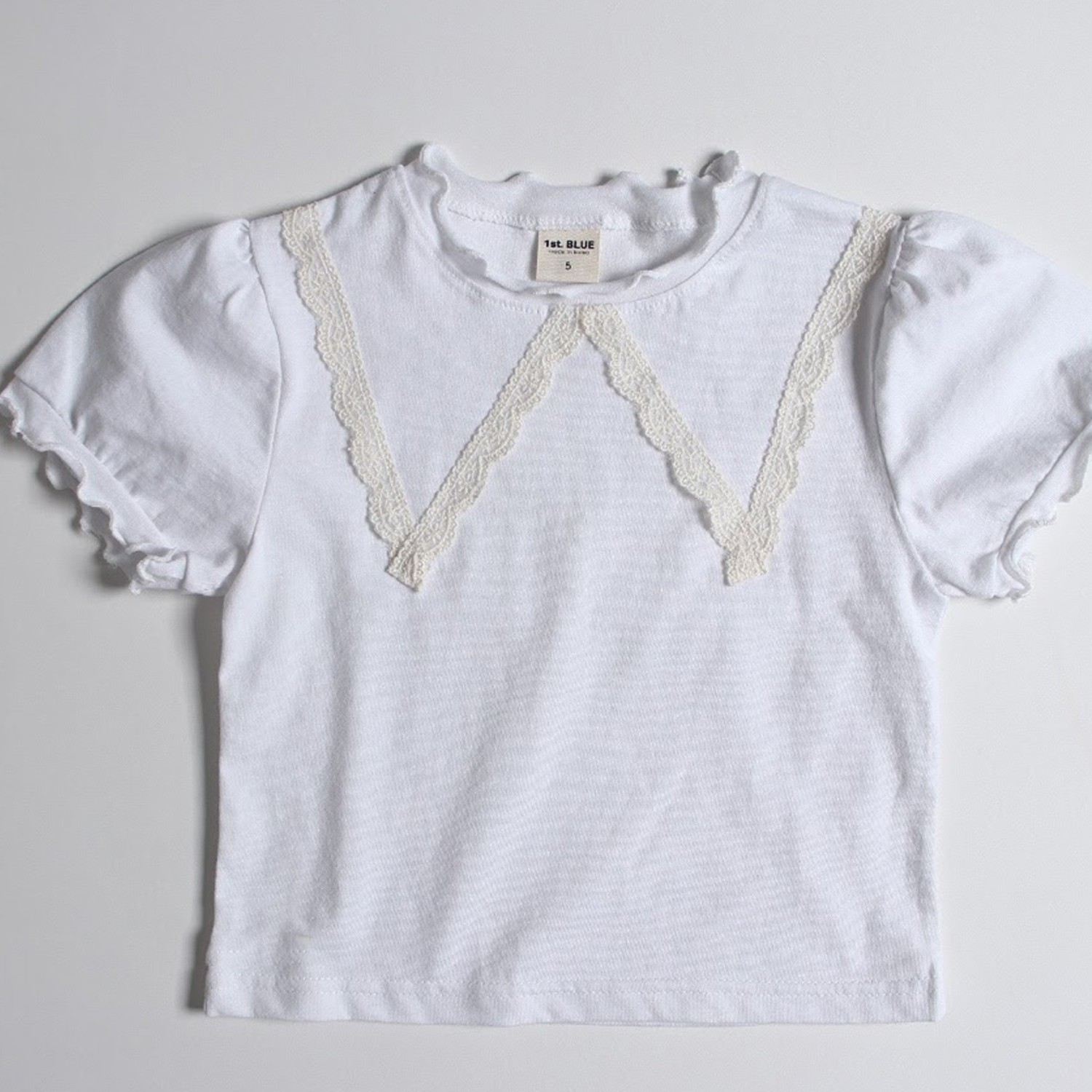 蕾絲裝飾上衣-白 (5號(90-95cm,10-13kg))