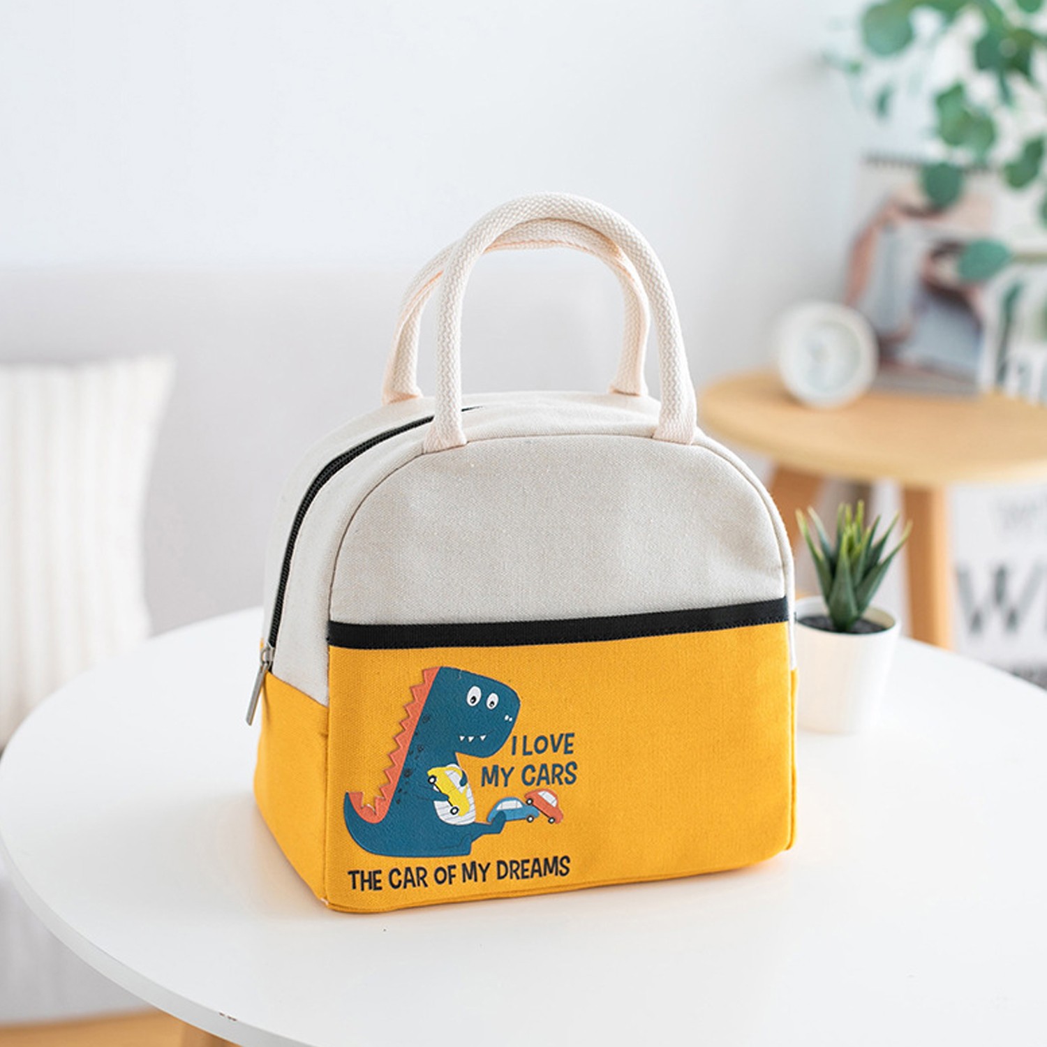 卡通手提保溫午餐包便當袋-黃色 (23*20*14cm)