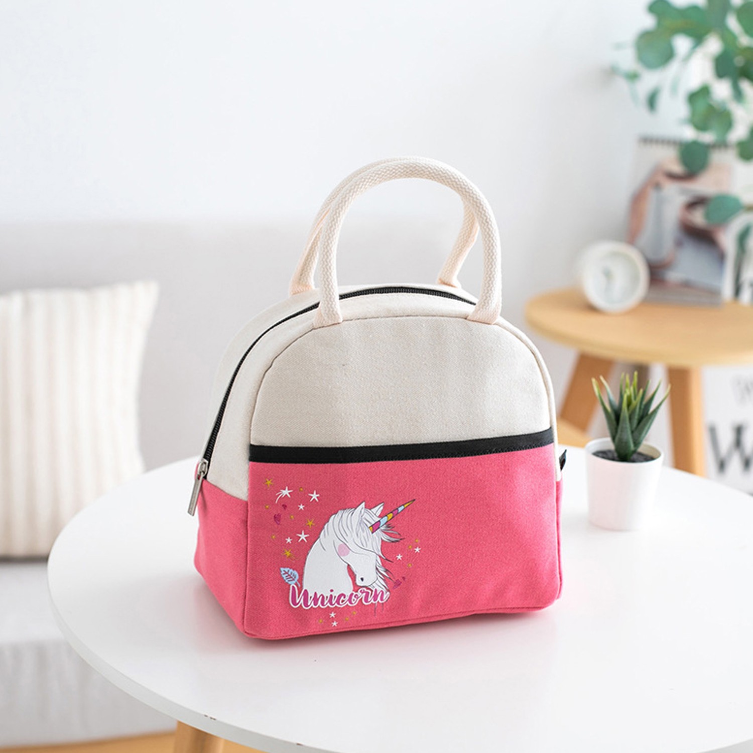 卡通手提保溫午餐包便當袋-粉色 (23*20*14cm)