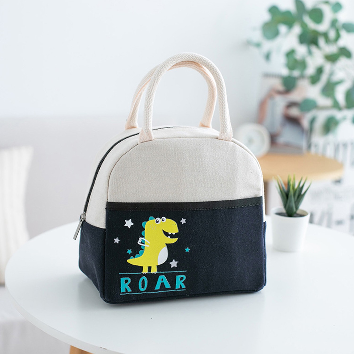 卡通手提保溫午餐包便當袋-藏青 (23*20*14cm)