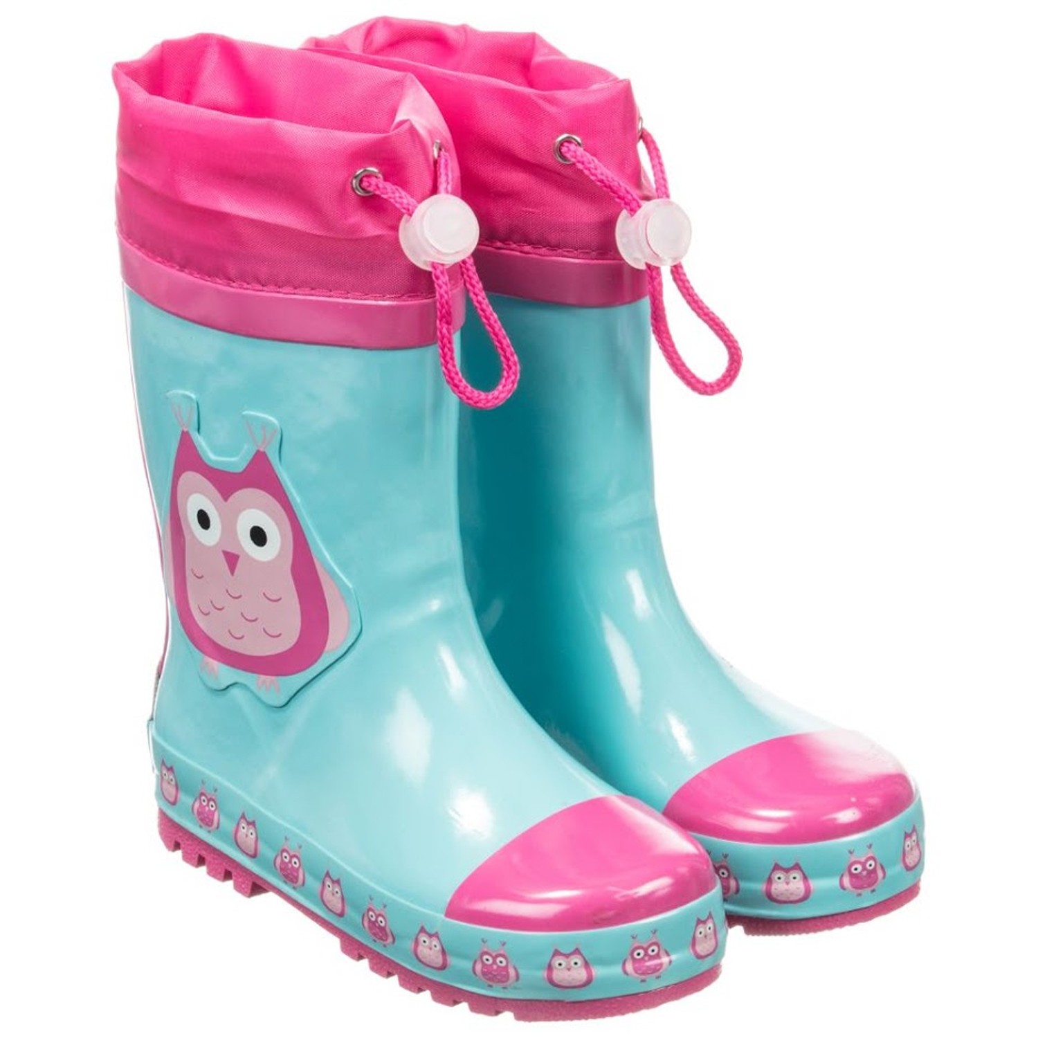 天然橡膠中筒束口式兒童雨鞋-貓頭鷹 (24/25)