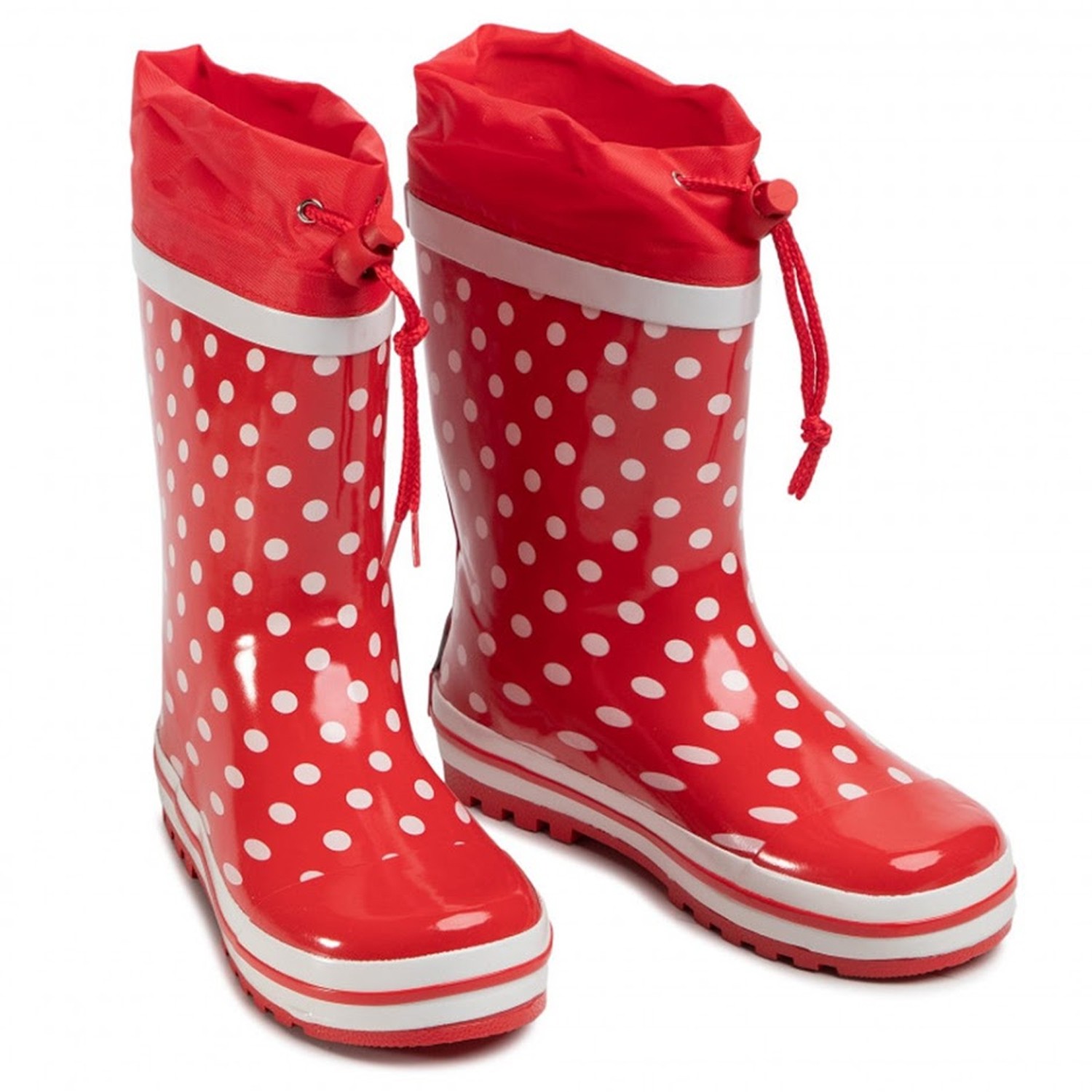 天然橡膠中筒束口式兒童雨鞋-波點-紅色 (24/25)
