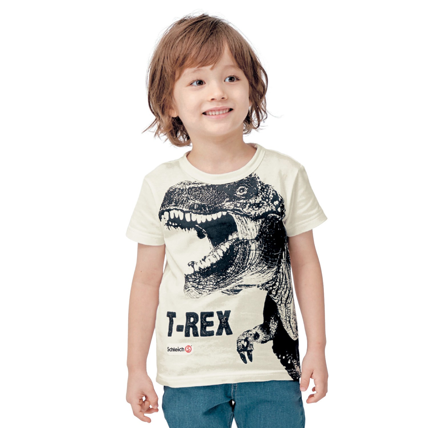 寫實動物天竺棉印花短T-暴龍-米 (90)