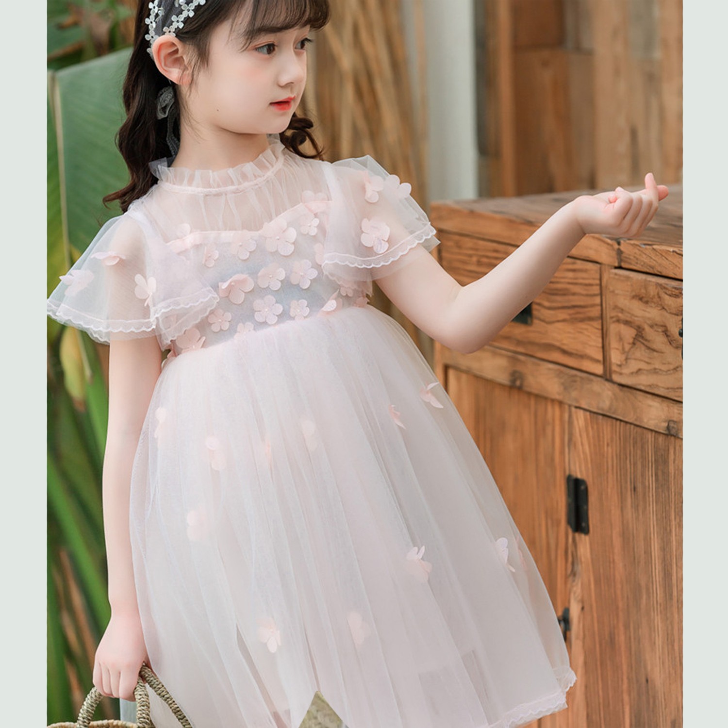 細紗落花紗裙洋裝-淺粉 (110cm)