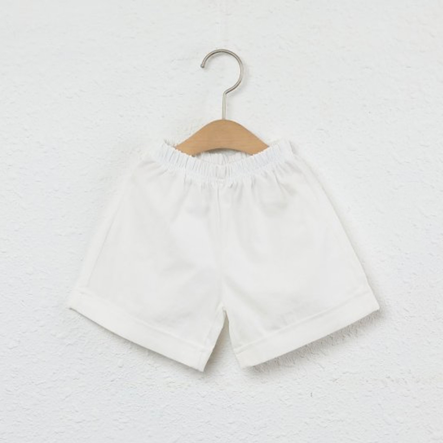 水洗加工布鬆緊褲頭短褲-白 (5[~93cm])
