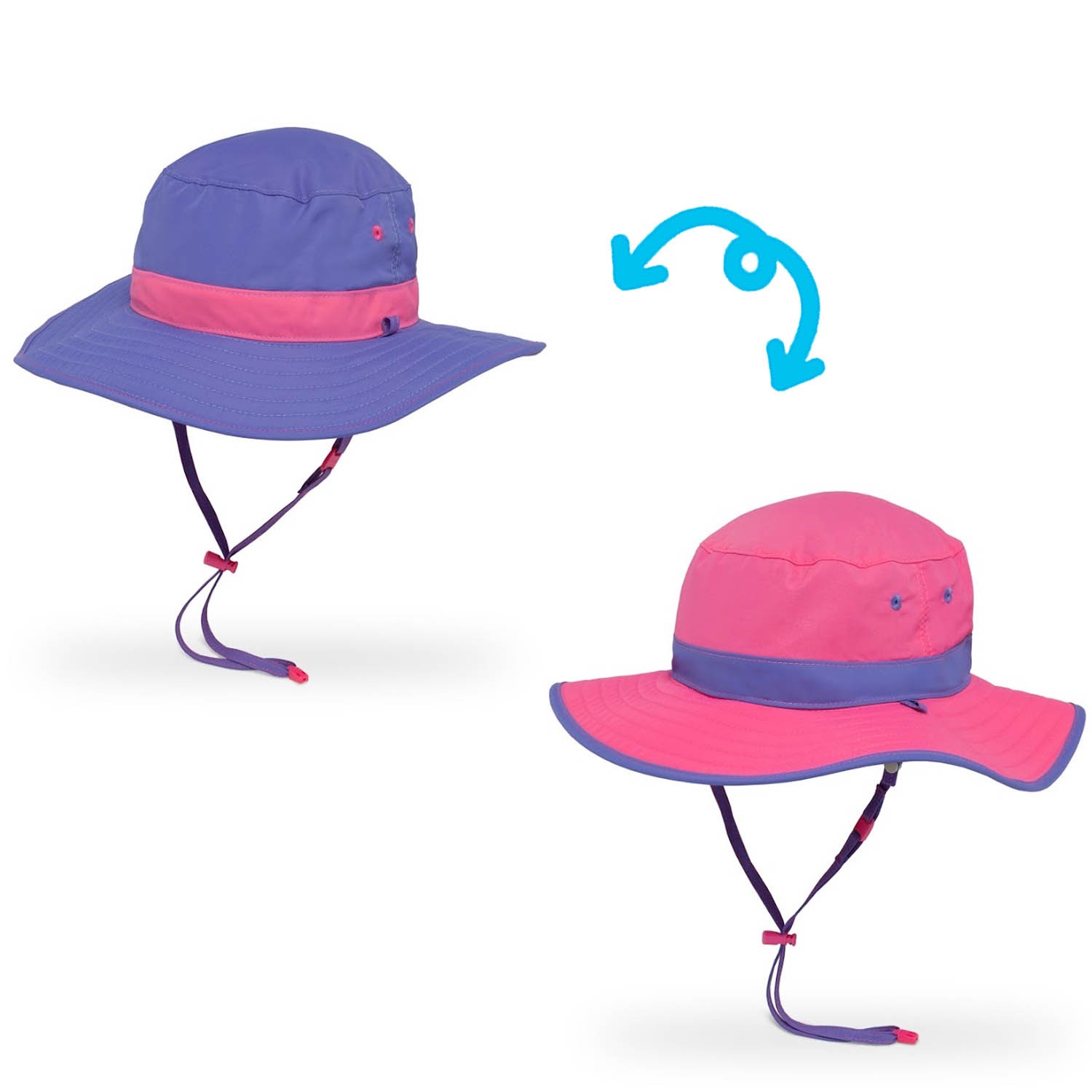 兒童防曬帽-兒童抗UV雙面圓盤帽Kids Clear Creek Boonie-熱情粉 (M 頭圍49.5-52CM 帽緣寬8.9CM 建議2-5歲兒童)