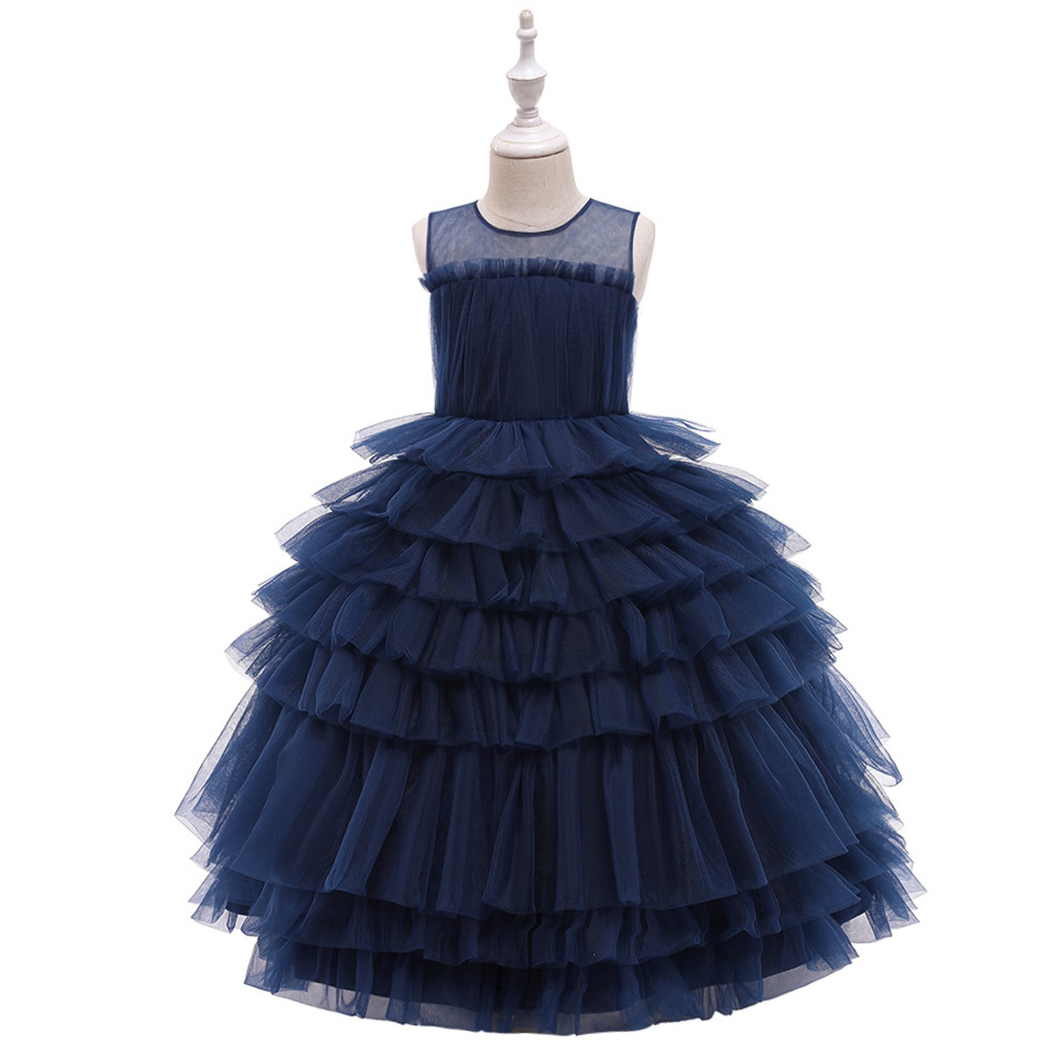 澎澎網紗蛋糕裙長禮服-藍色 (120cm)