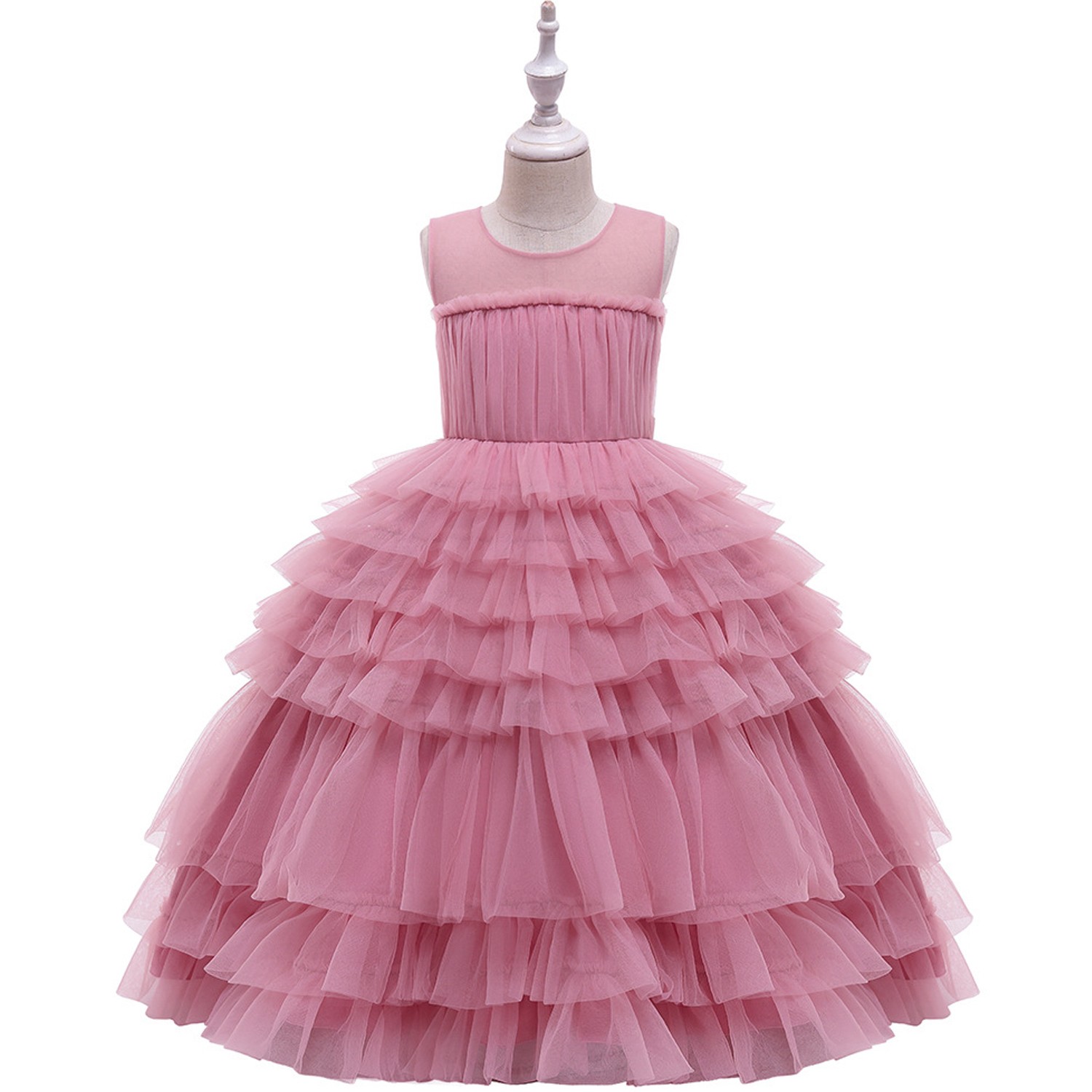 澎澎網紗蛋糕裙長禮服-粉色 (120cm)