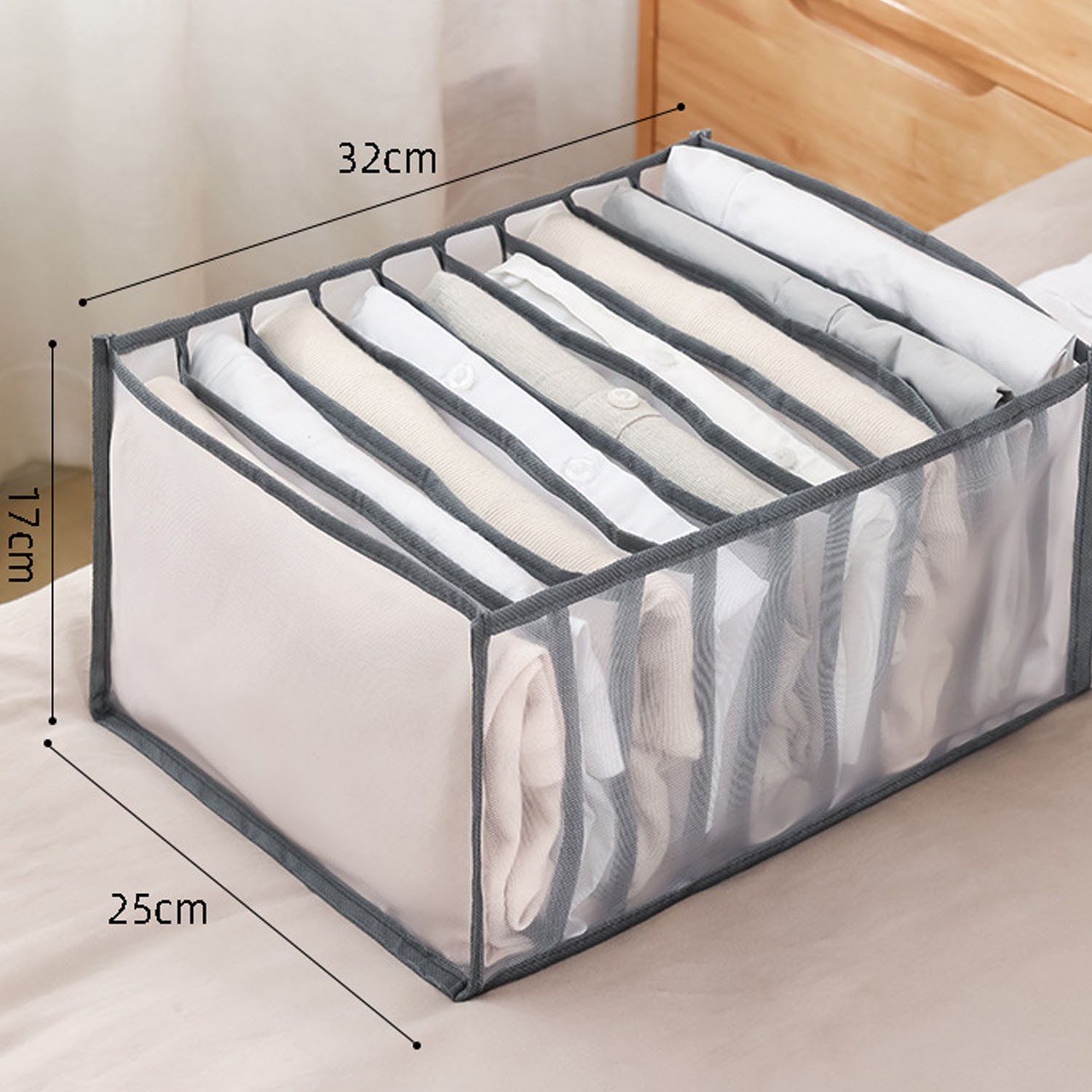 透明網格衣服分隔收納盒-灰色 (9格中號)