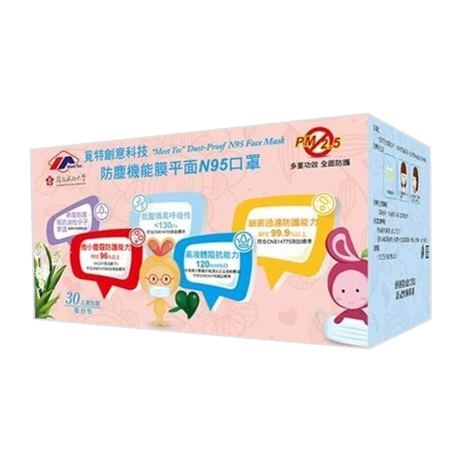 MD雙鋼印防塵機能膜醫用防菌平面N95口罩-[單入口罩獨立包裝] (兒童_約14.5*9cm)-30入/盒