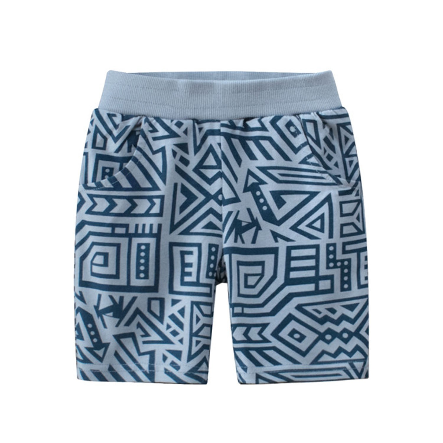 純棉毛圈五分褲-幾何圖騰-藍色 (90cm)