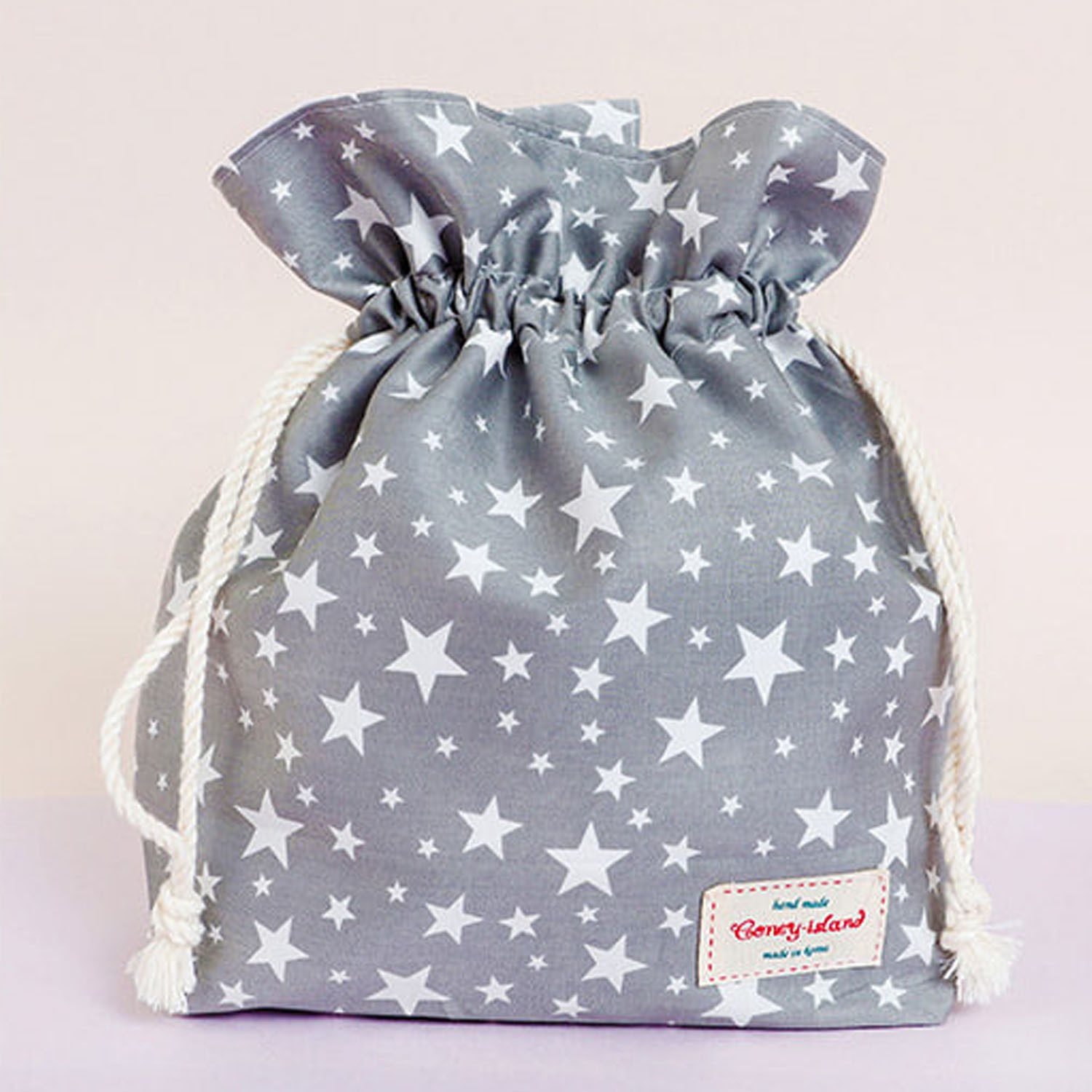 防水束口便當袋/收納袋-灰色星星 (25.5X25.5X8cm)