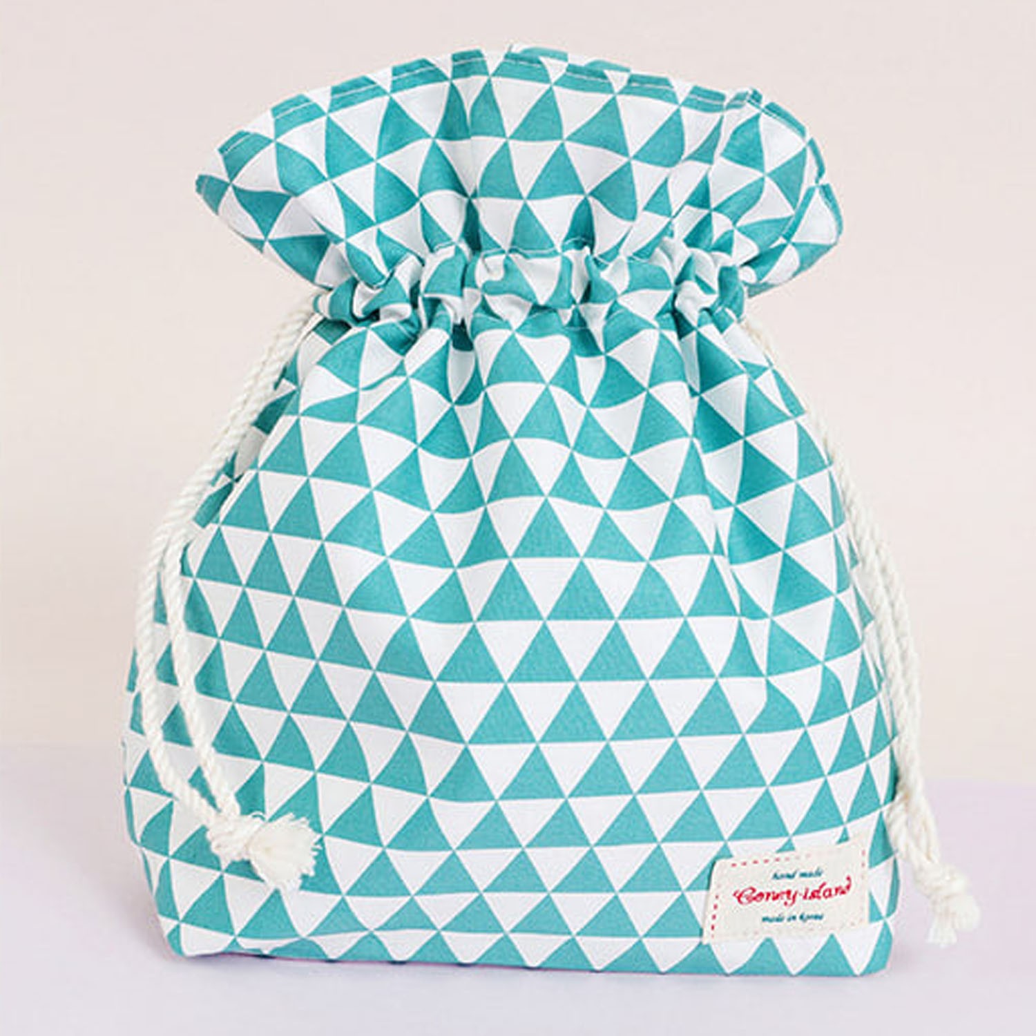 防水束口便當袋/收納袋-藍綠幾何 (25.5X25.5X8cm)