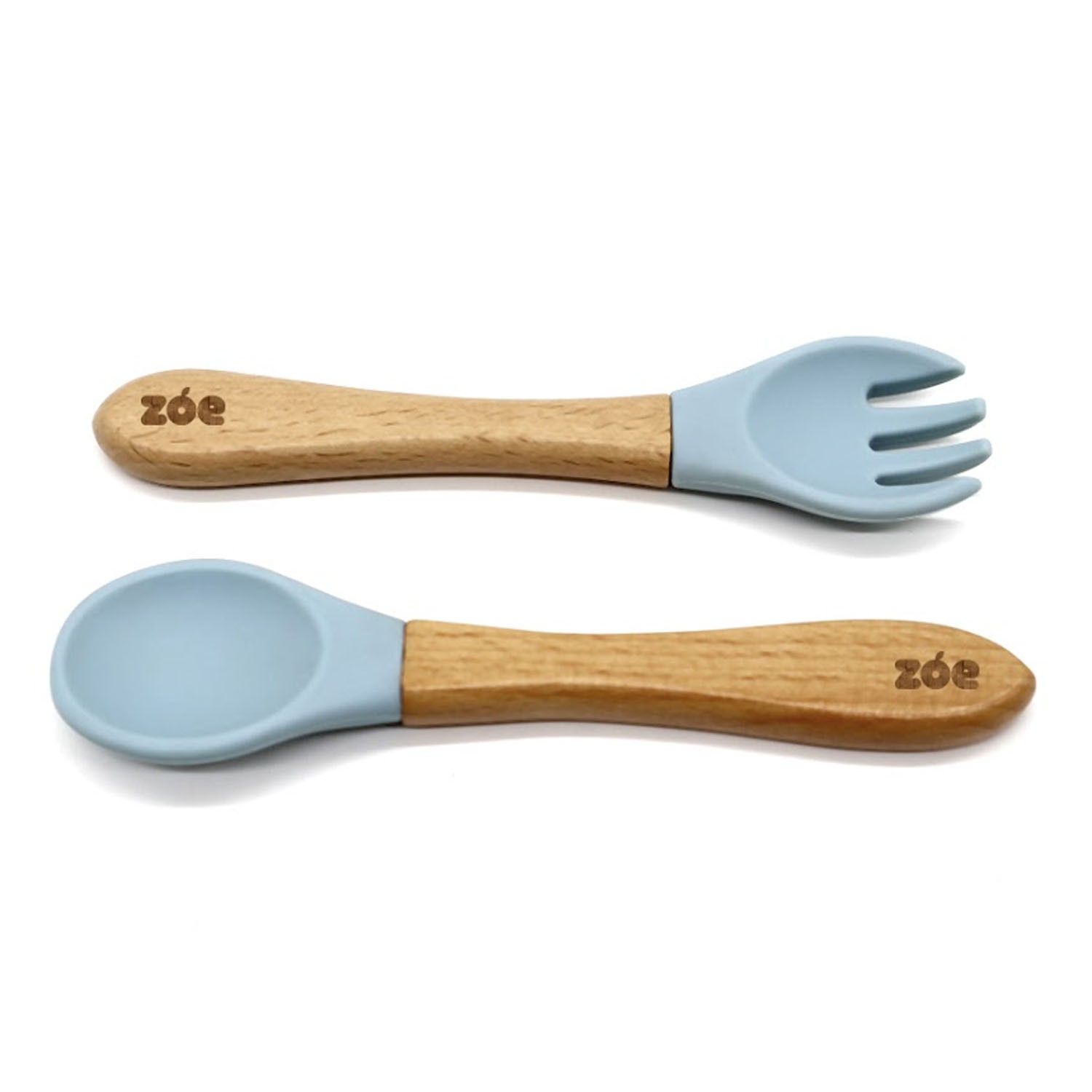 ZOE 櫸木矽膠湯叉組-灰藍色 (3.5*14cm)