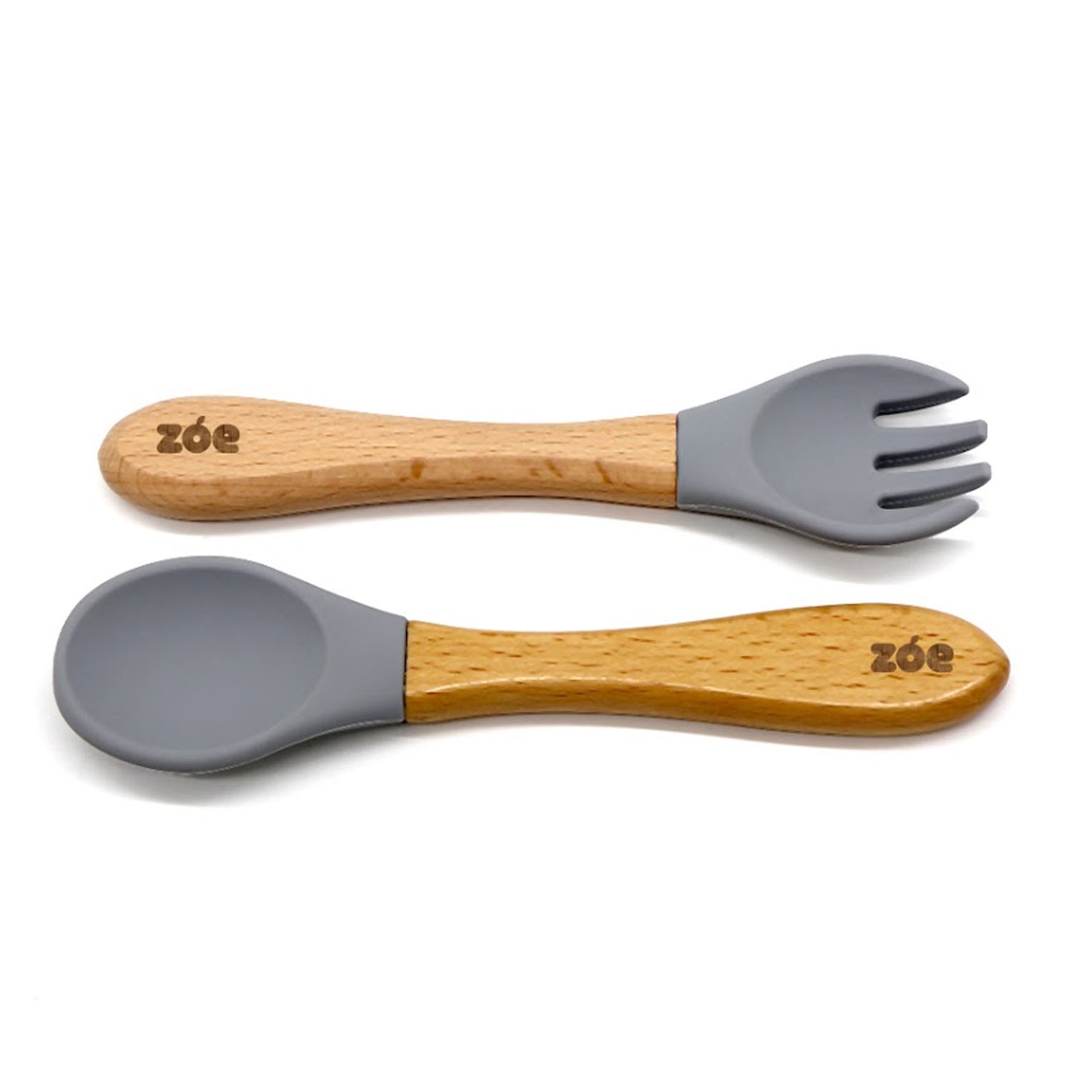 ZOE 櫸木矽膠湯叉組-奢華灰 (3.5*14cm)