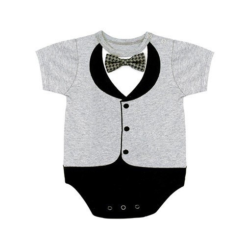 立體點點領結連身衣-灰 (6M)