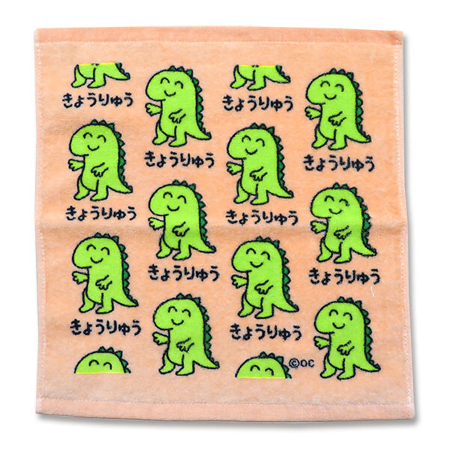 童趣插畫方巾/手帕-恐龍-粉橘