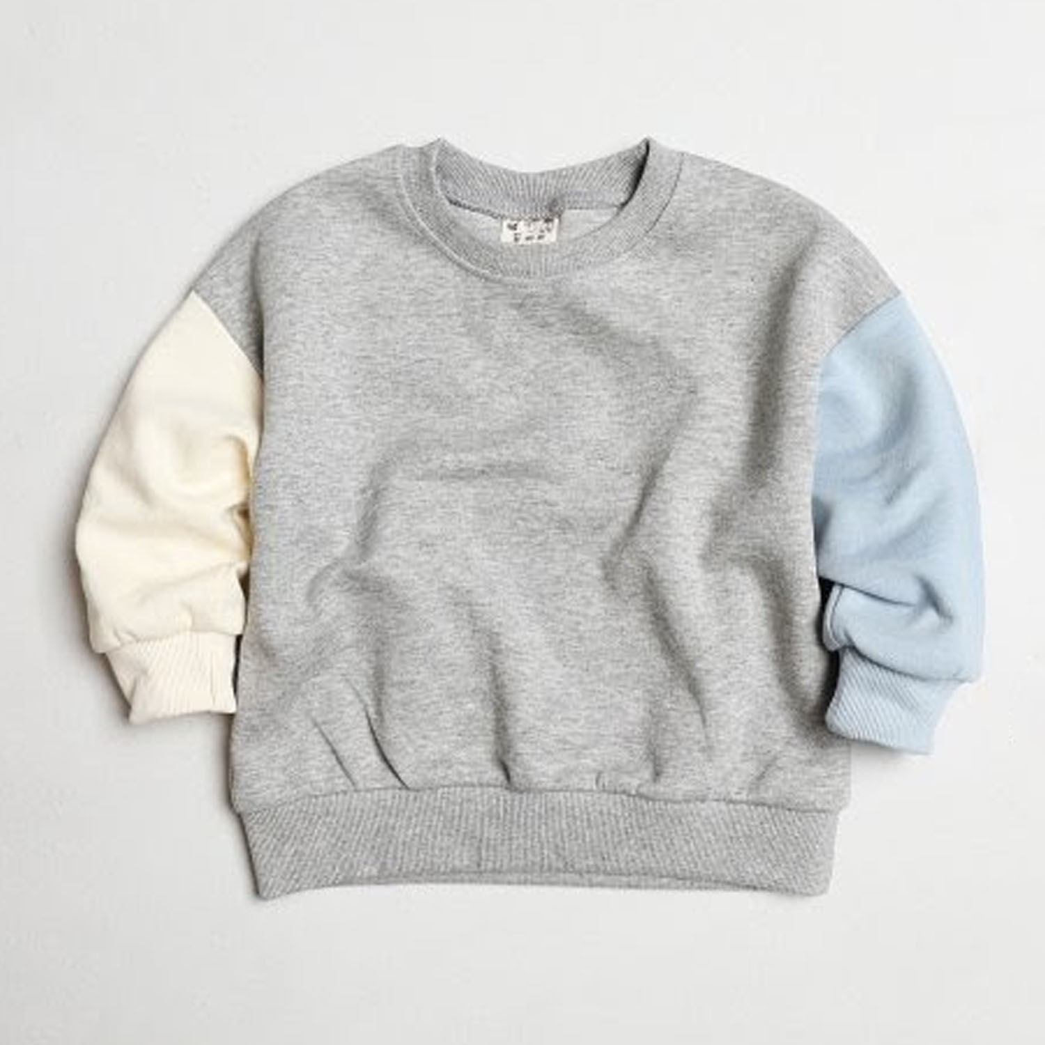 三色拼接大學T-淺灰 (5[~93cm])