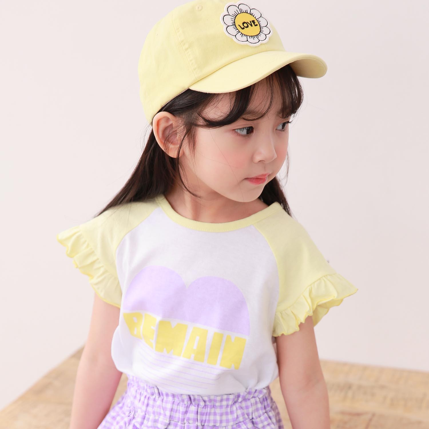 荷葉袖半顆愛心上衣-鵝黃 (5號90-95cm])