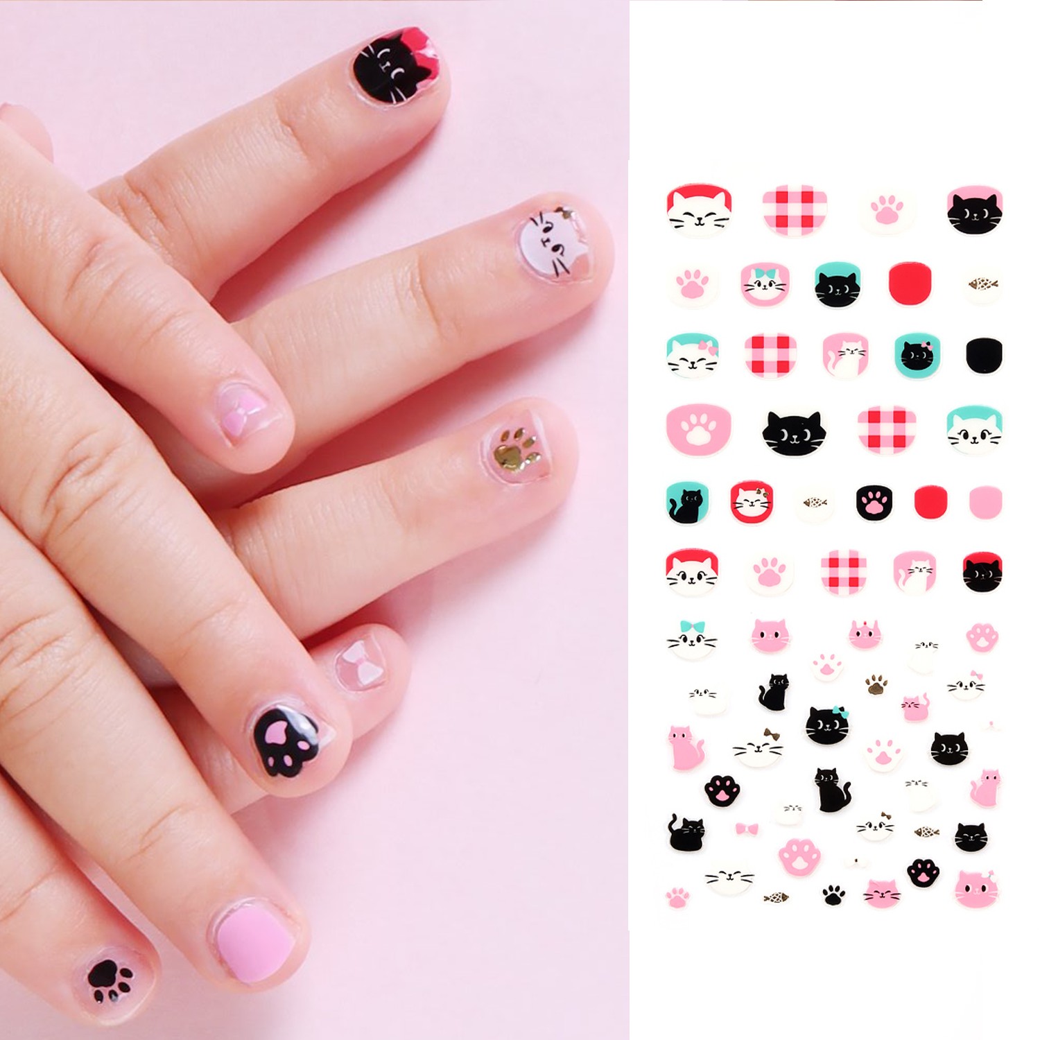 兒童凝膠指甲貼(適合3Y以上)-喵喵腳印花