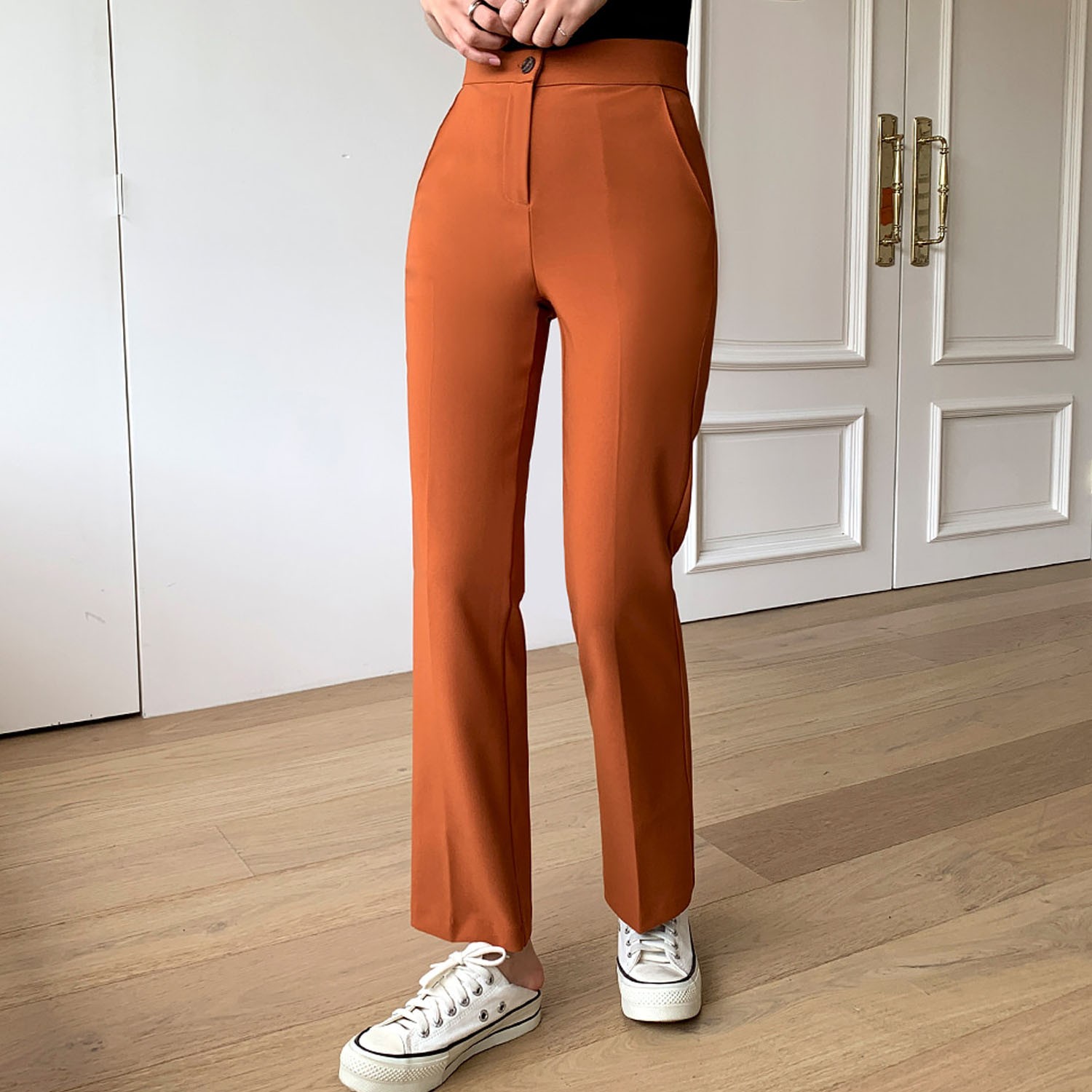 (熱銷破100萬件)打褶修身西裝褲-焦糖棕 (S)