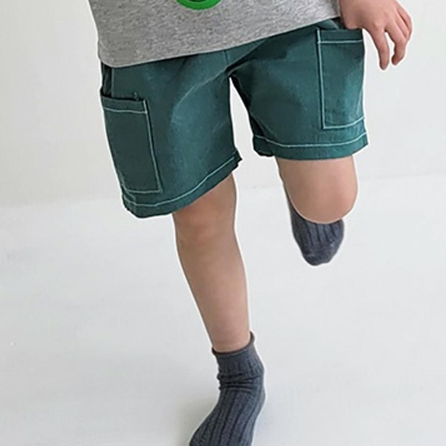 鬆緊腰雙邊大口袋短褲-綠 (5號[90-95cm])