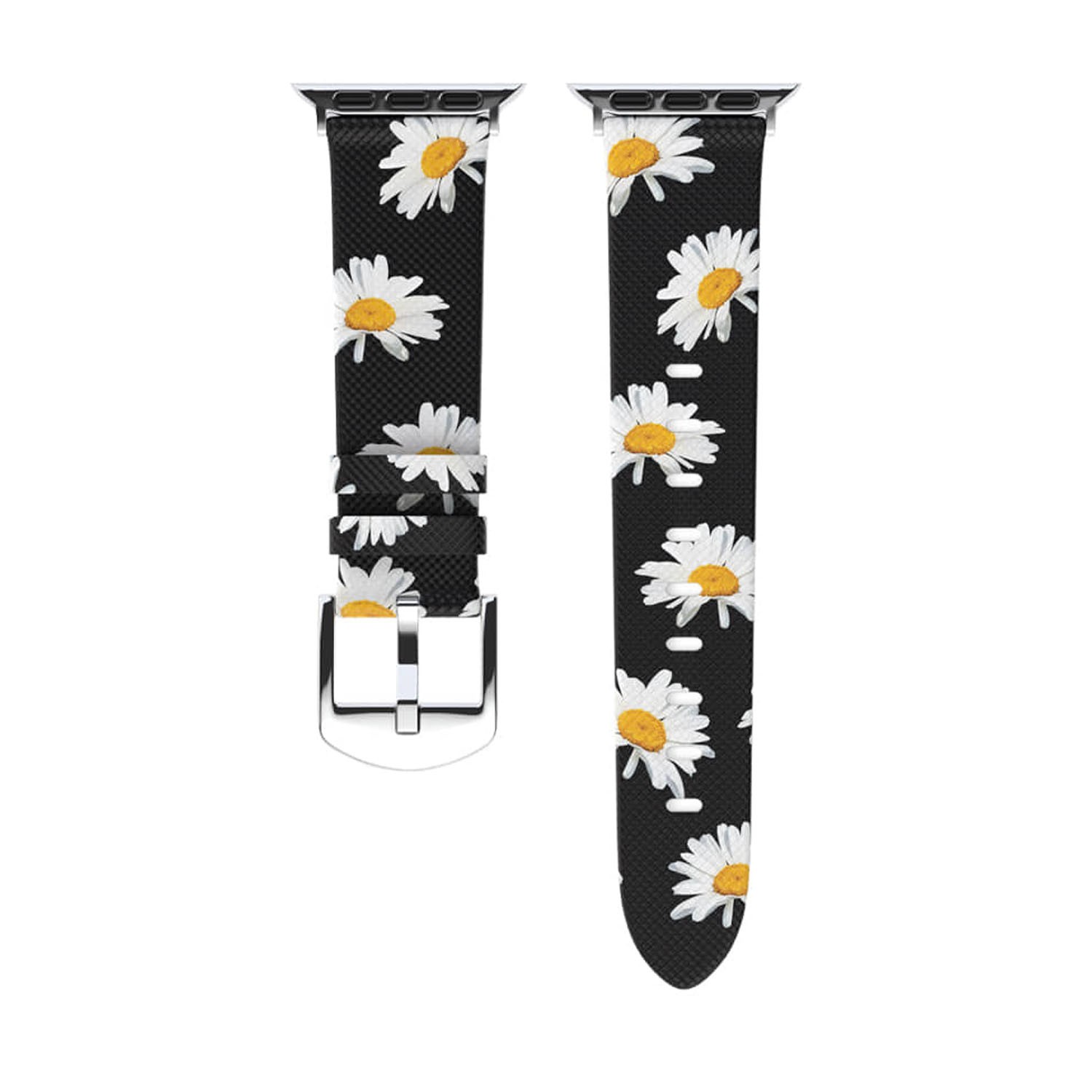 Apple Watch 防水牛皮錶帶-雛菊-黑 (38/40/41mm)