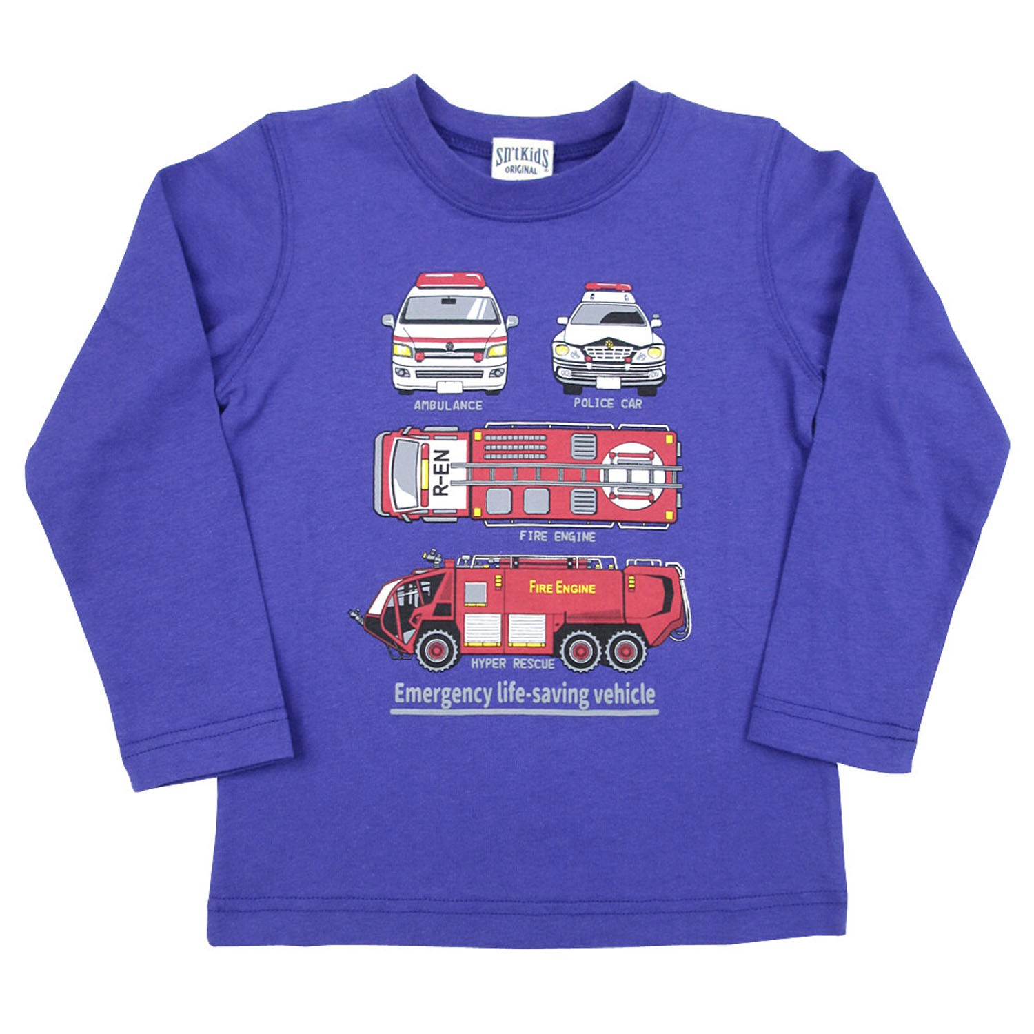 純棉印花長袖上衣-救援車-藍 (100)