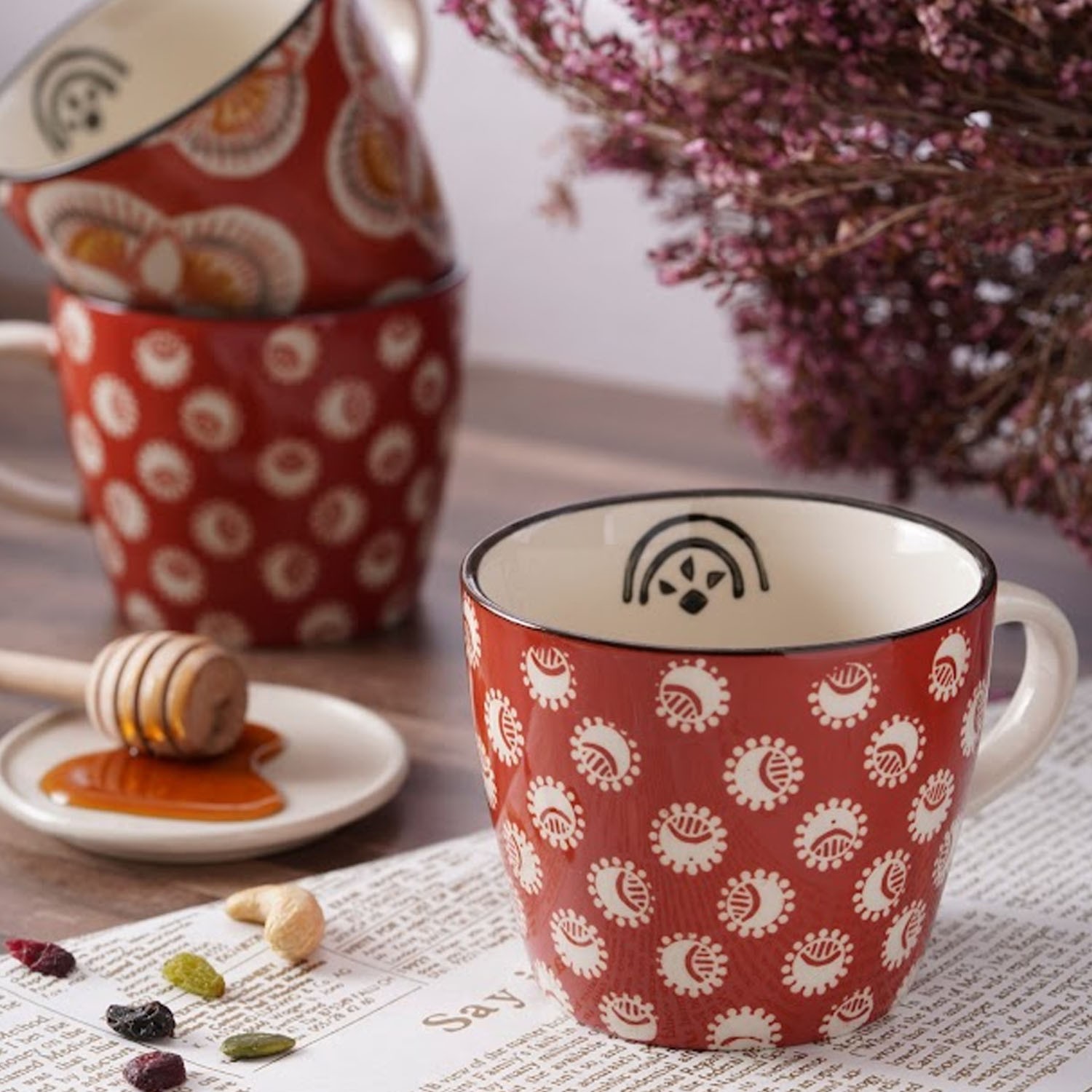 花磚馬克杯系列-磚紅色 (9x8cm/350ml)-2入