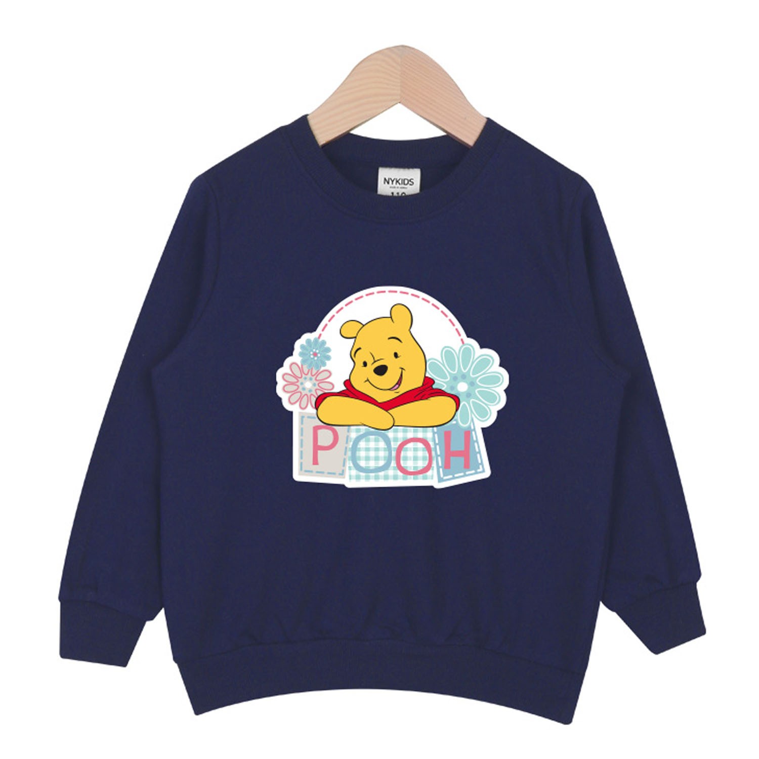 迪士尼100%純棉T-花花小熊維尼-深藍 (110號)