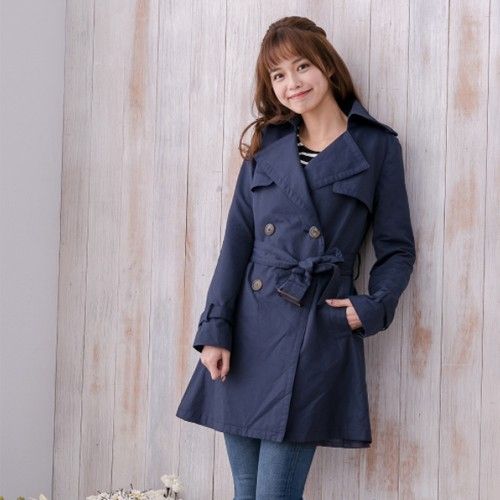 倫敦風格長版風衣-深藍 (S)