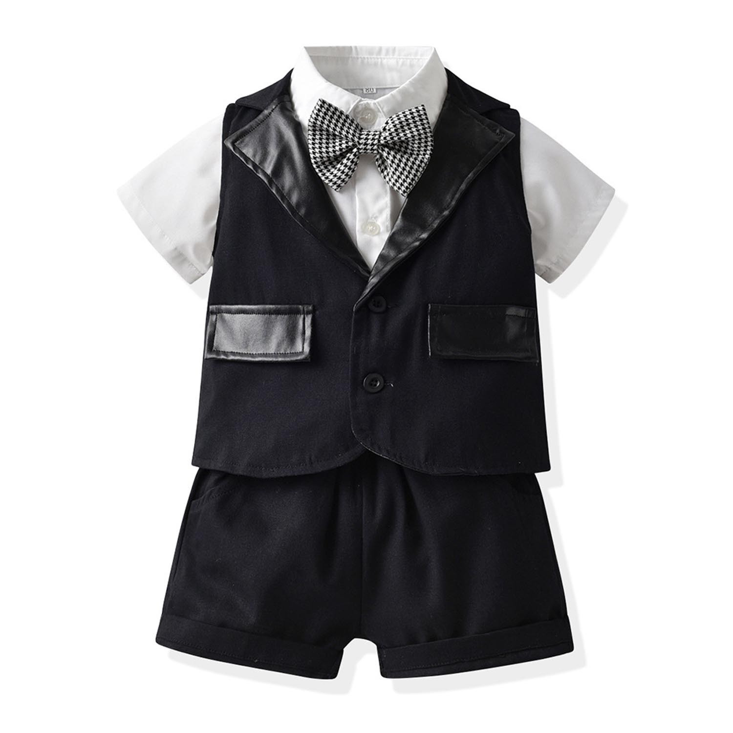 小紳士皮革馬甲吊帶套裝-無背帶款-黑色 (90cm)