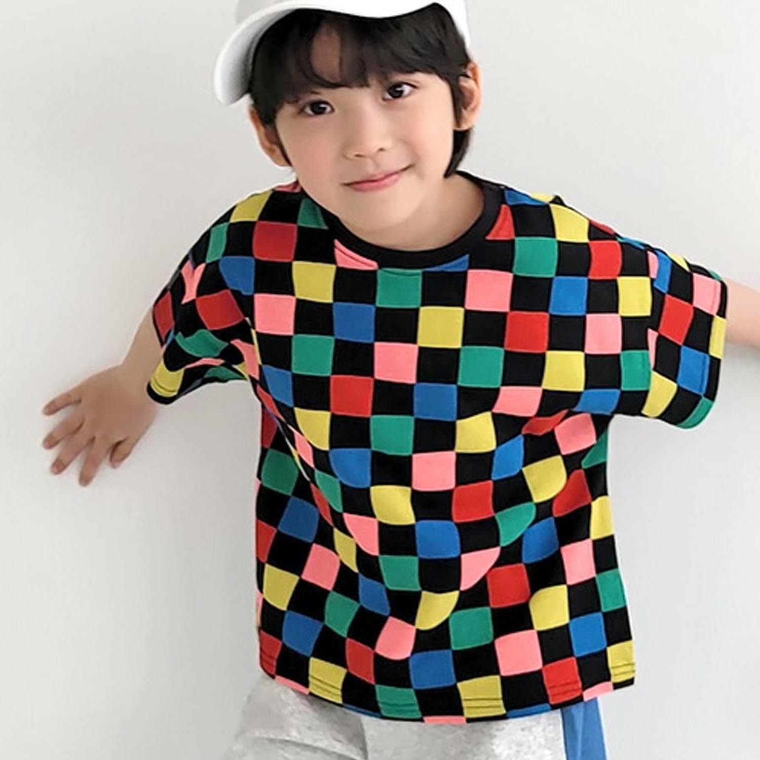 棋盤格子T-深藍 (5號[90-95cm])