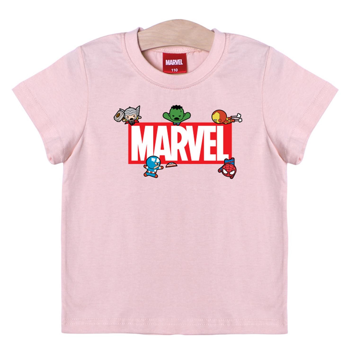 純棉T-Q版英雄紅底MARVEL-粉紅 (110號)