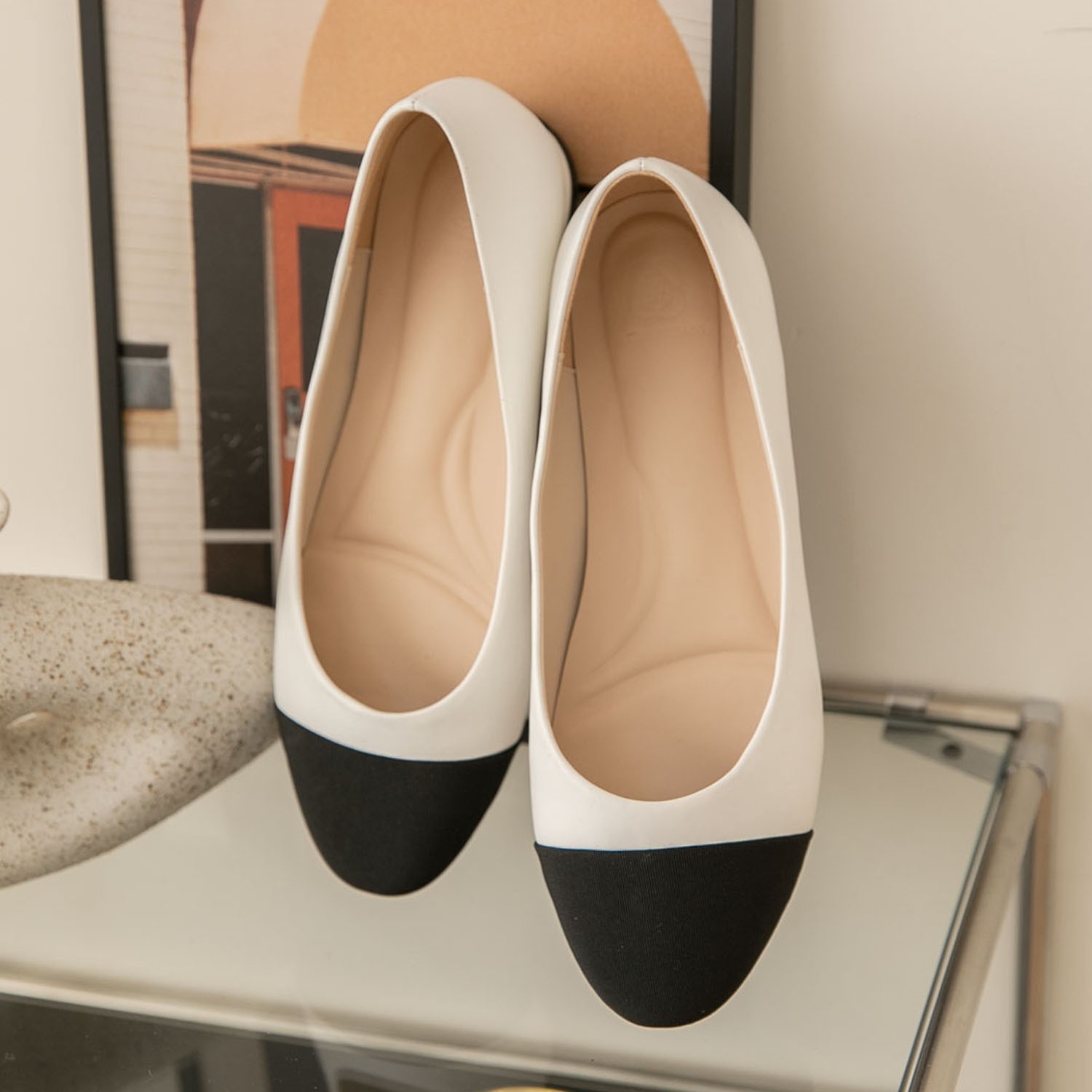 異材質拼接感微尖包鞋(2cm)-白 (22.5)