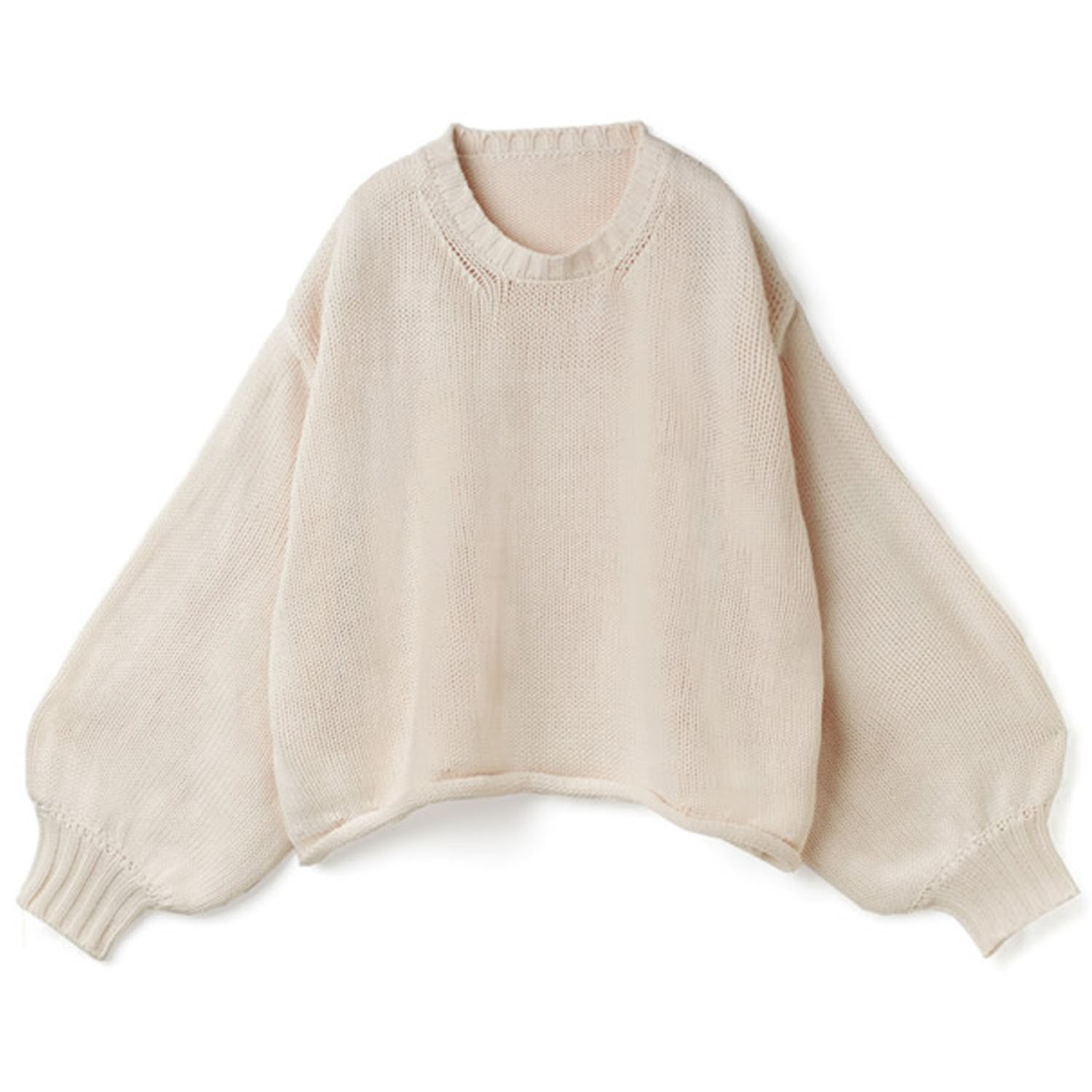 慵懶寬鬆短版針織上衣-米