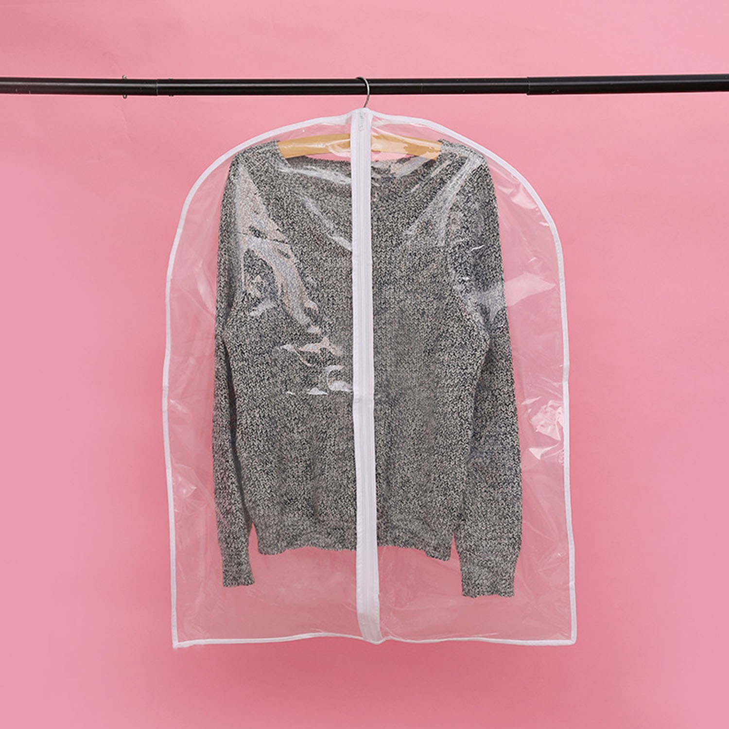 衣物防塵罩收納袋-透明拉鏈款 (S號(60x80CM))