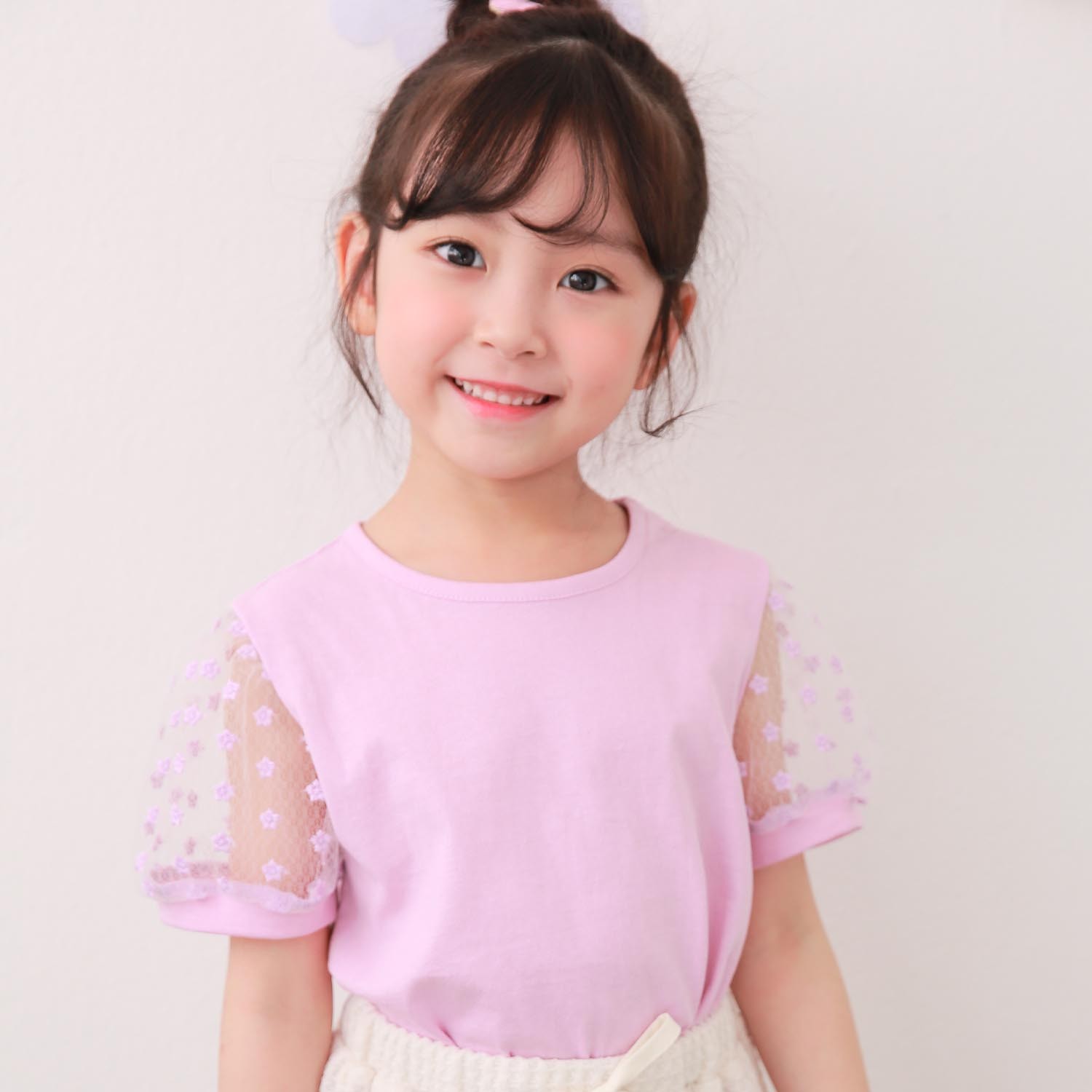 花花透膚袖上衣-淺紫 (5號90-95cm])