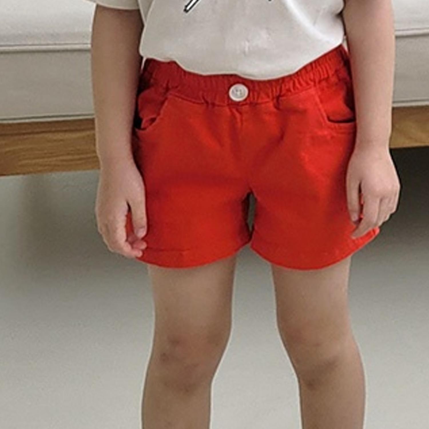 鬆緊腰棉質短褲-紅 (5號[90-95cm])