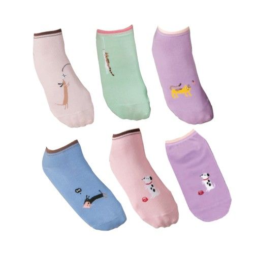 毛小孩萊卡船型襪6入組-隨機款-隨機色 (22-26cm)