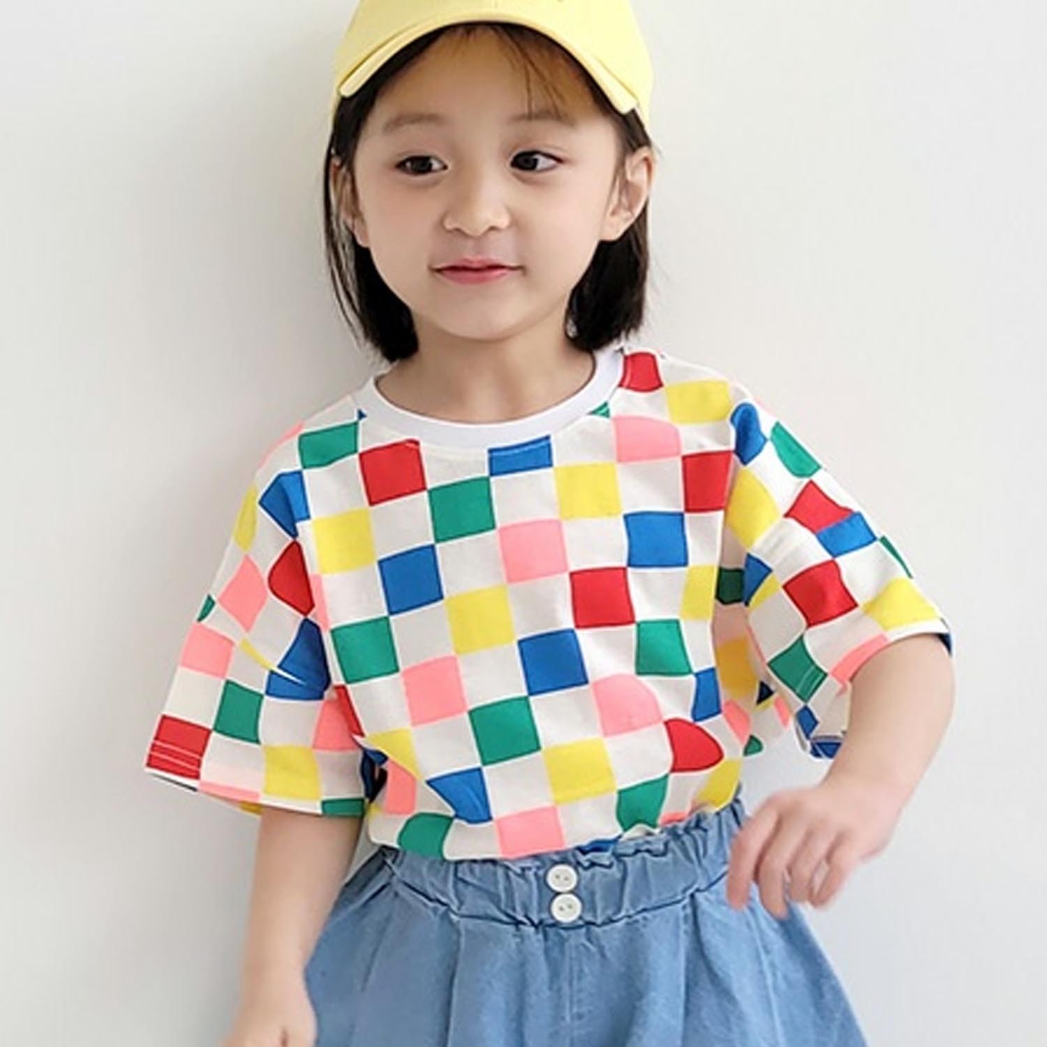 棋盤格子T-白 (5號[90-95cm])