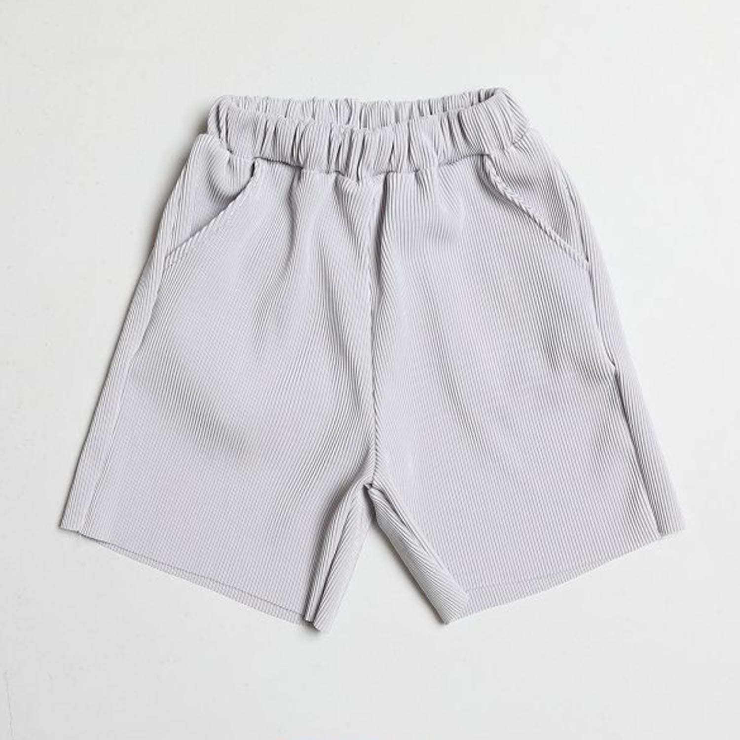 鬆緊腰雙邊口袋紋路感5分短褲-淺灰 (5[~93cm])