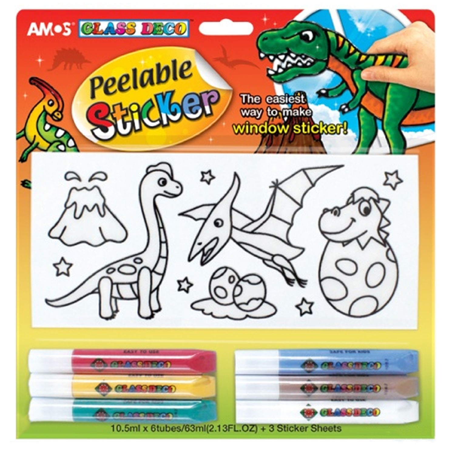 6色玻璃貼DIY-恐龍