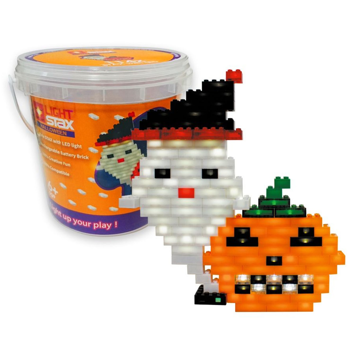 【獨家優惠】歡樂桶系列-搞怪萬聖節(亮亮小鬼與南瓜)-114顆(升級聲控款)