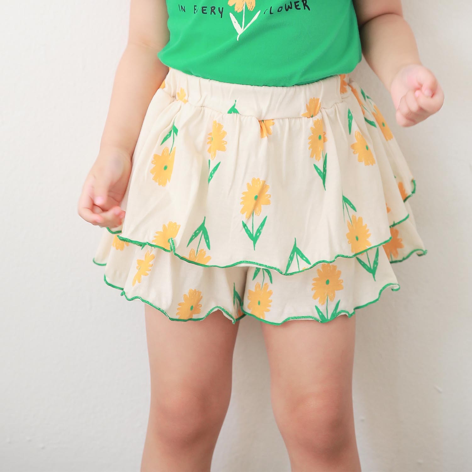 夏日花朵蛋糕褲裙-黃 (5號90-95cm])
