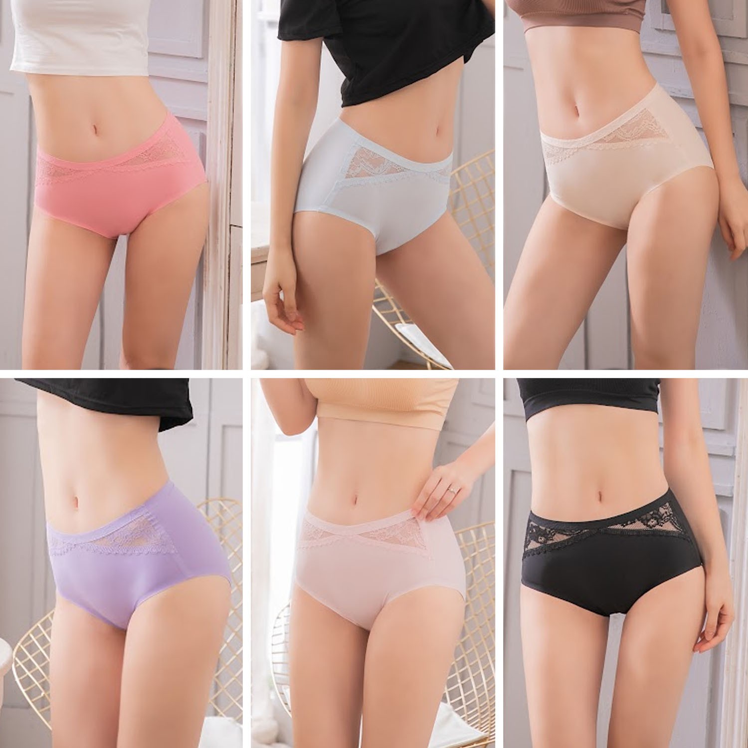 蜜臀輕呼吸零著感蠶絲內褲-6件組-貼合內褲款-隨機色 (M)-內褲x6件